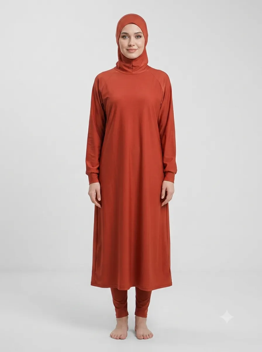 Burkini à capuche intégrée — terracotta