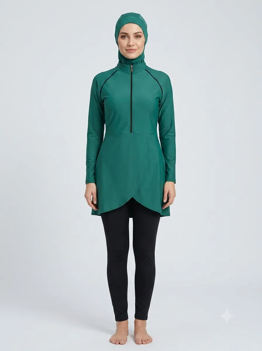 Burkini tunique zippée + legging — vert