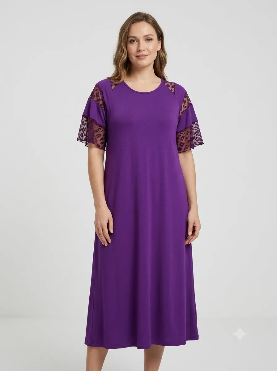 Chemise de nuit longue manches résille — violet