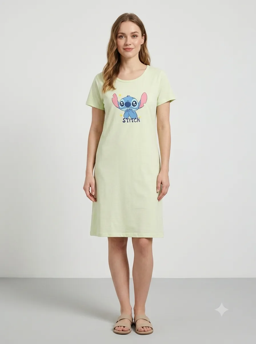 Chemise de nuit imprimé Stitch — vert anis