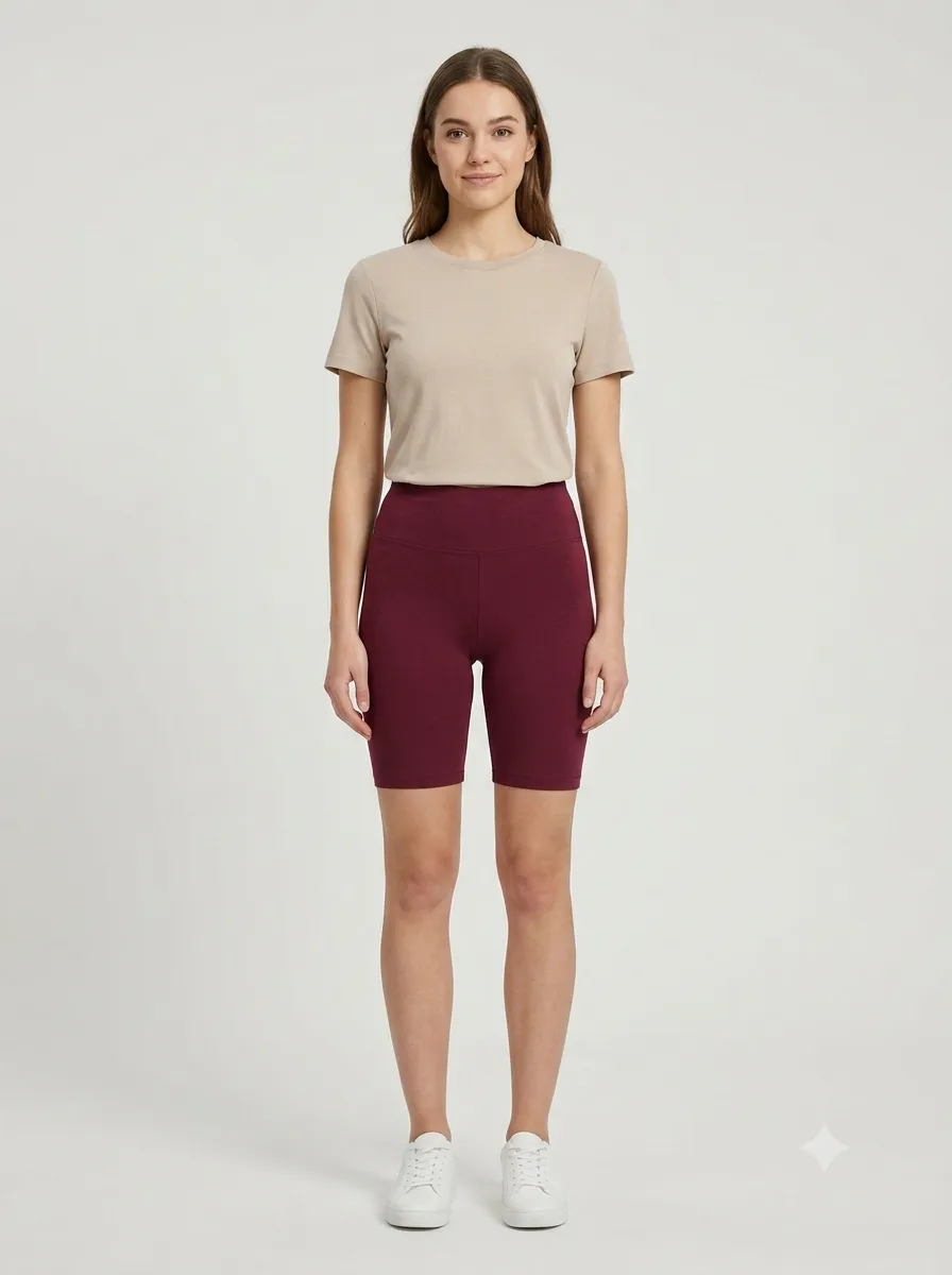 Short cycliste taille haute — bordeaux