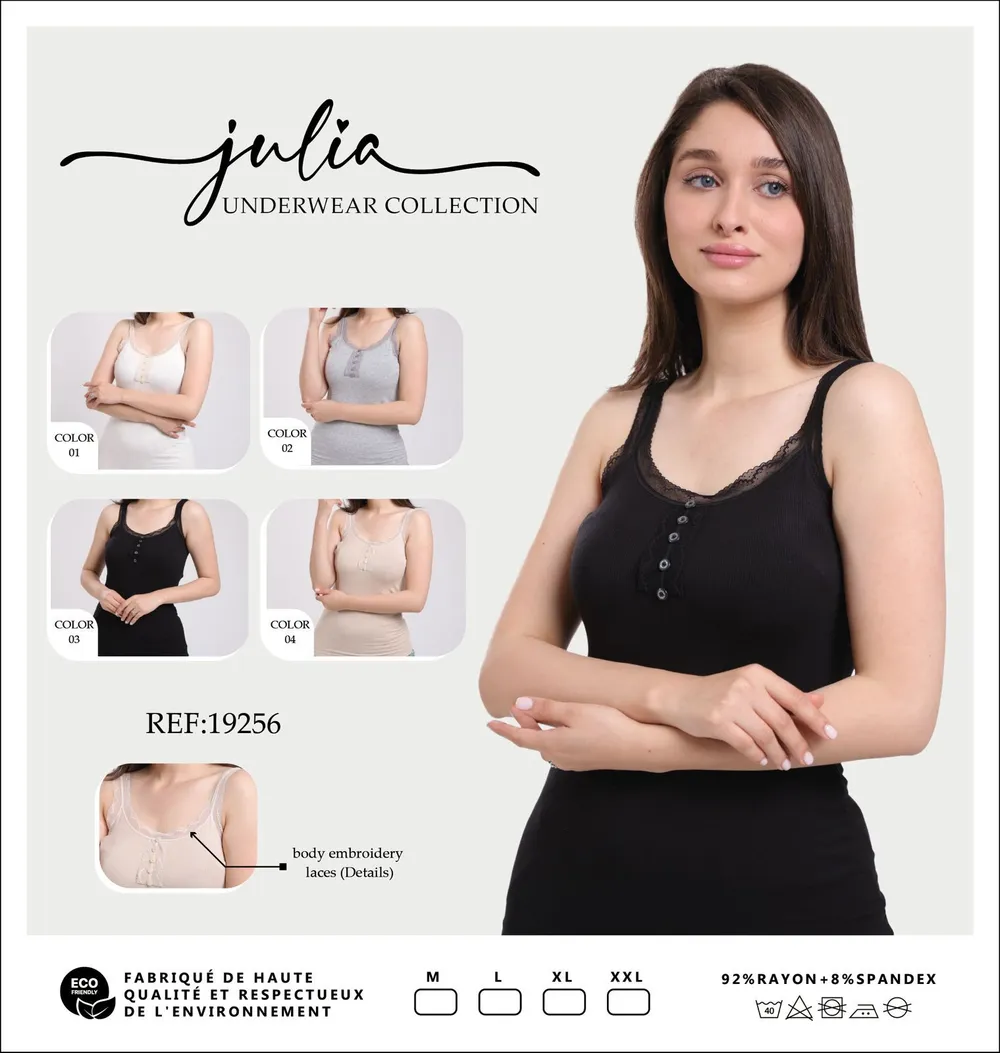 Débardeur côtelé boutonné col dentelle — multicolore
