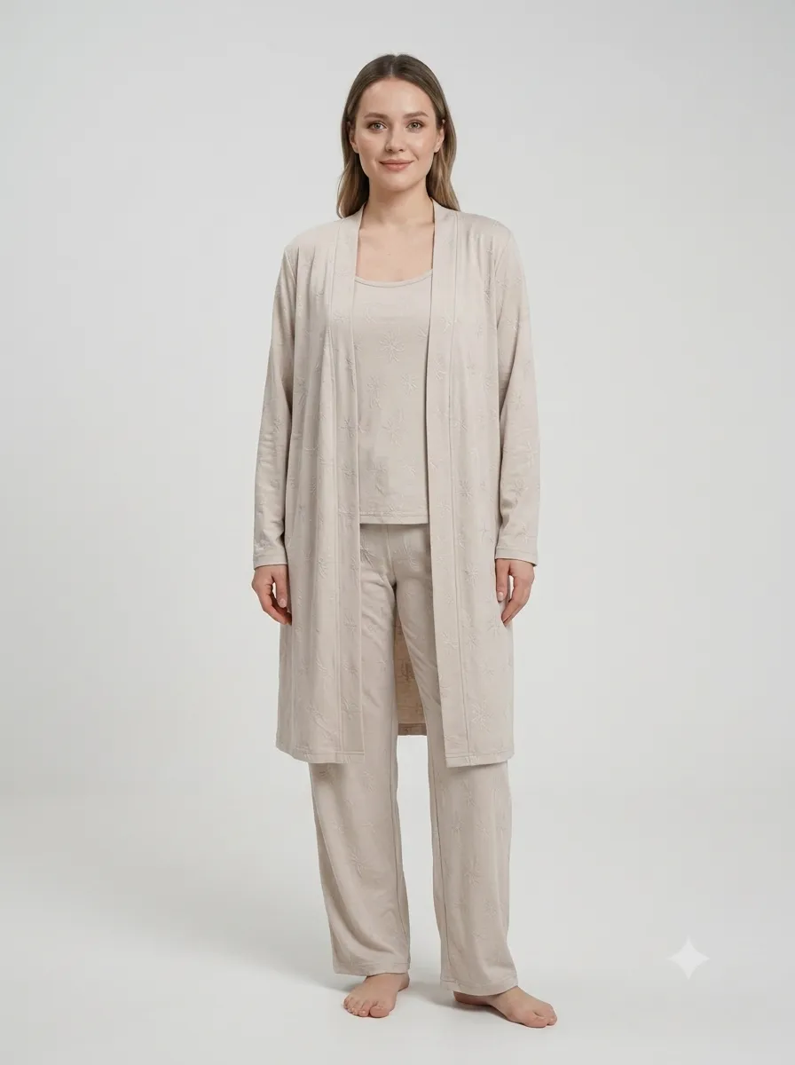 Homewear 3 pièces caraco + gilet — beige