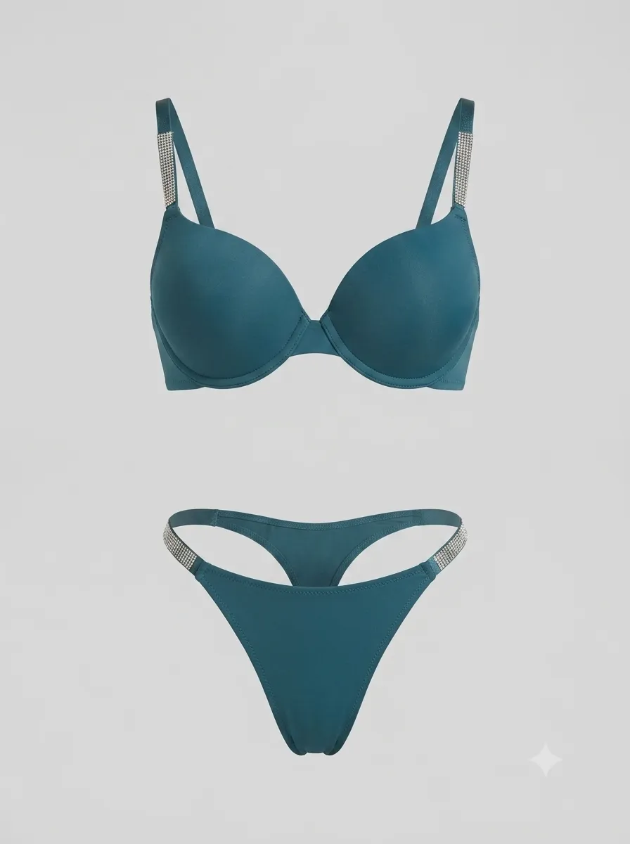 Parure soutien-gorge push-up + string — bleu canard