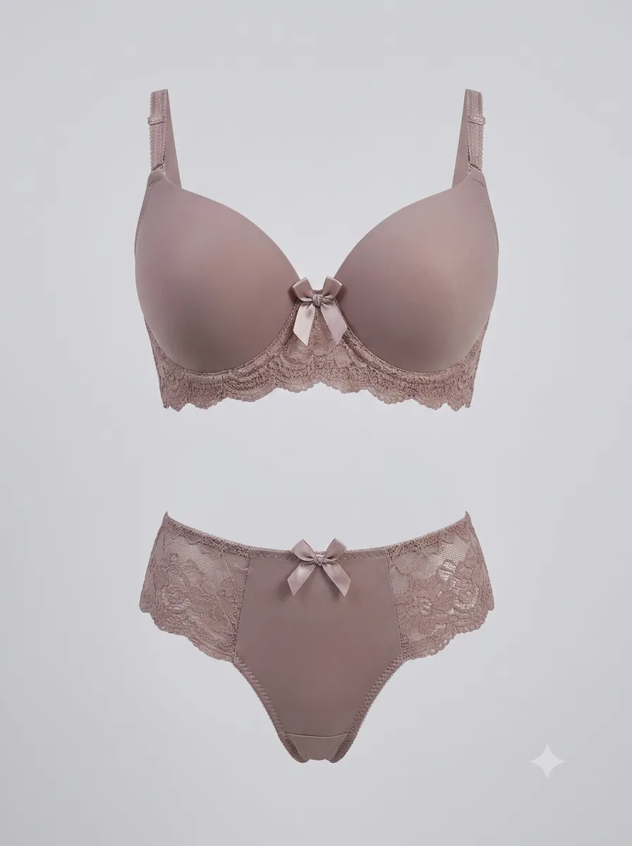 Parure soutien-gorge push-up + culotte dentelle — taupe