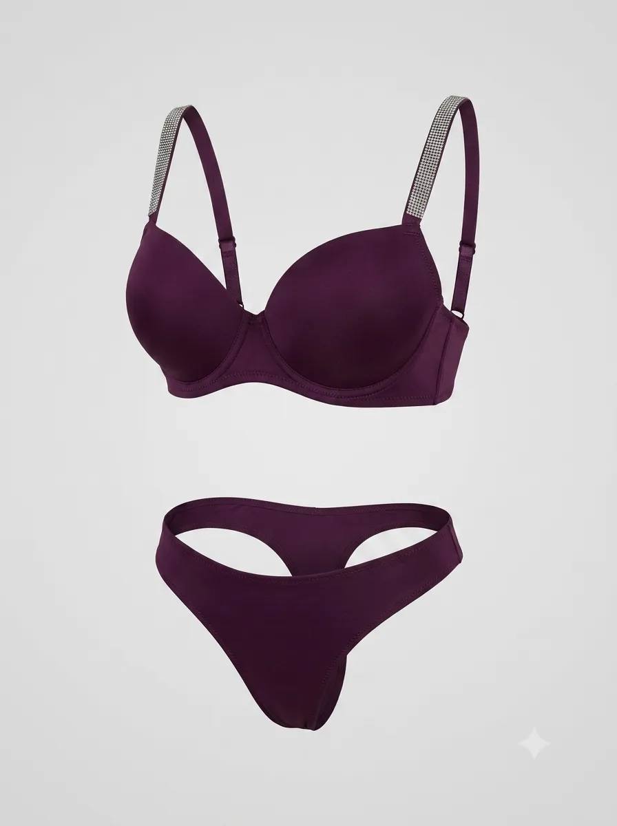Parure soutien-gorge push-up + string — prune