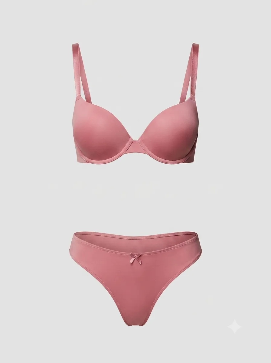 Parure soutien-gorge push-up + tanga satin — rose