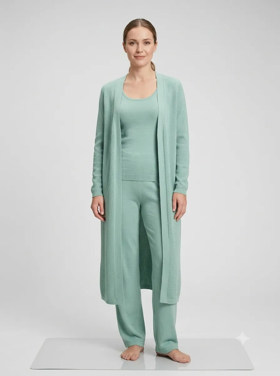 Pyjama 3 pièces gilet en dentelle — vert d'eau