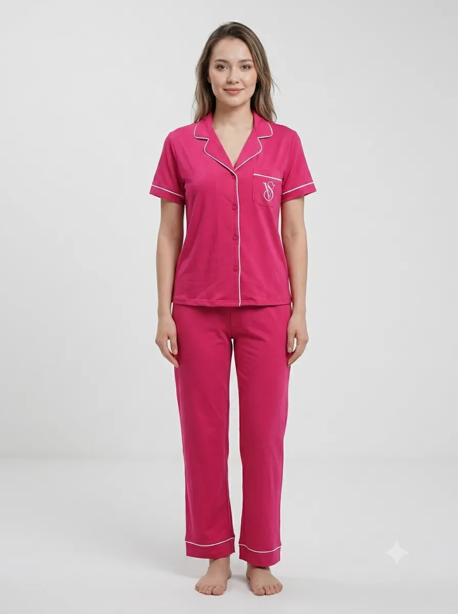 Pyjama boutonné manches courtes — fuchsia