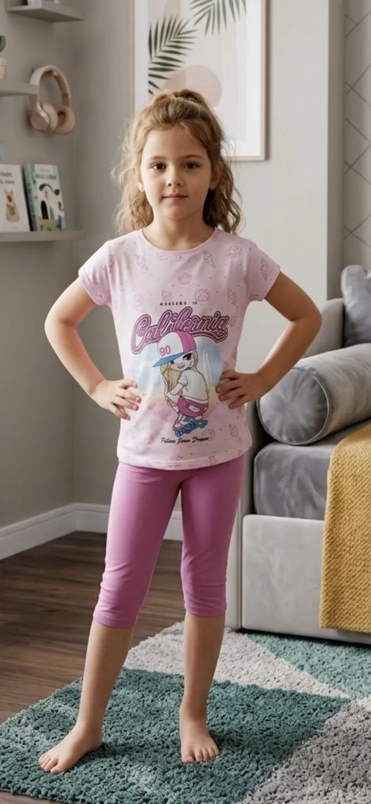 Pyjama fille t-shirt + legging capri — rose