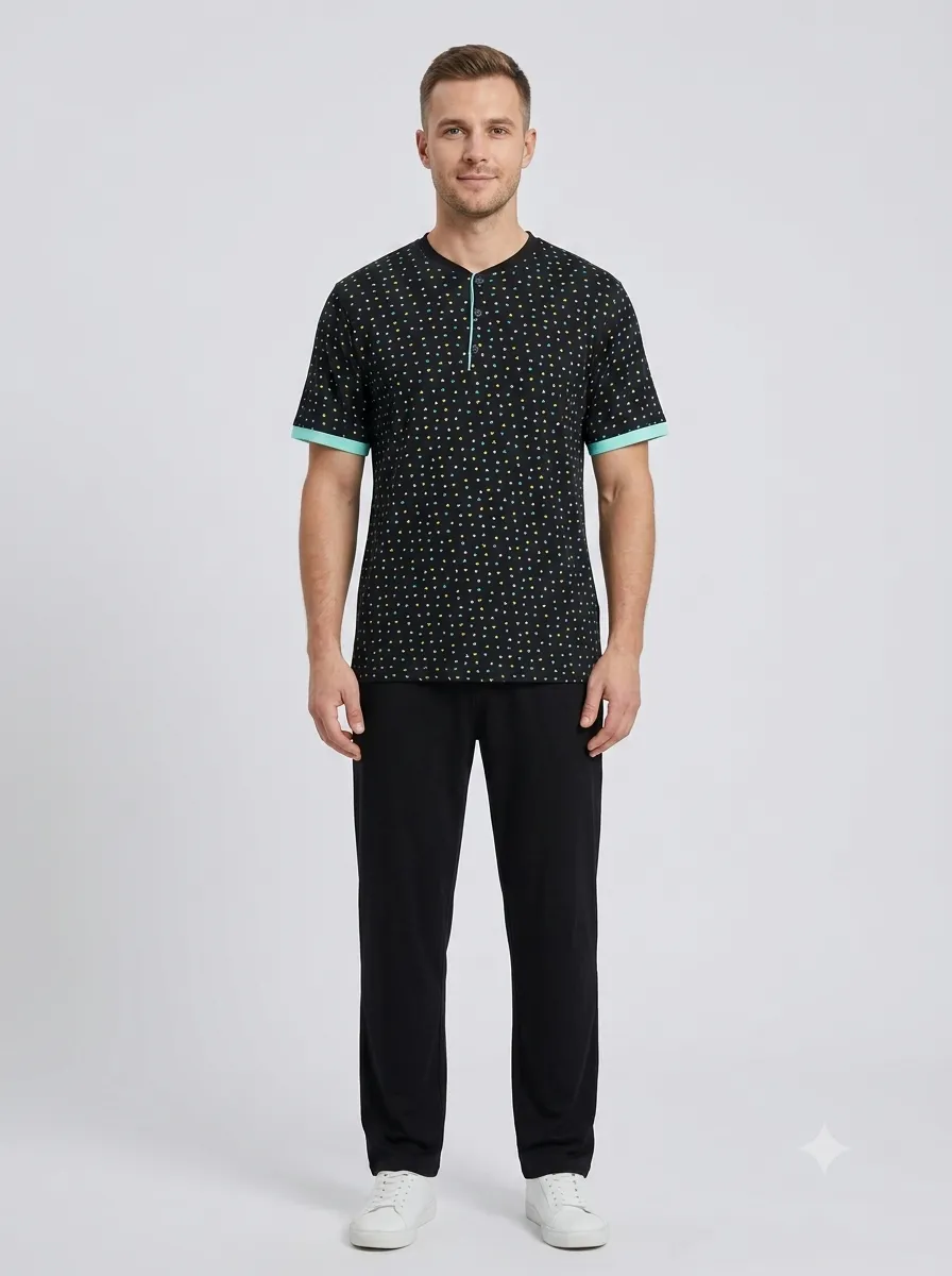 Pyjama homme manches courtes à pois — noir