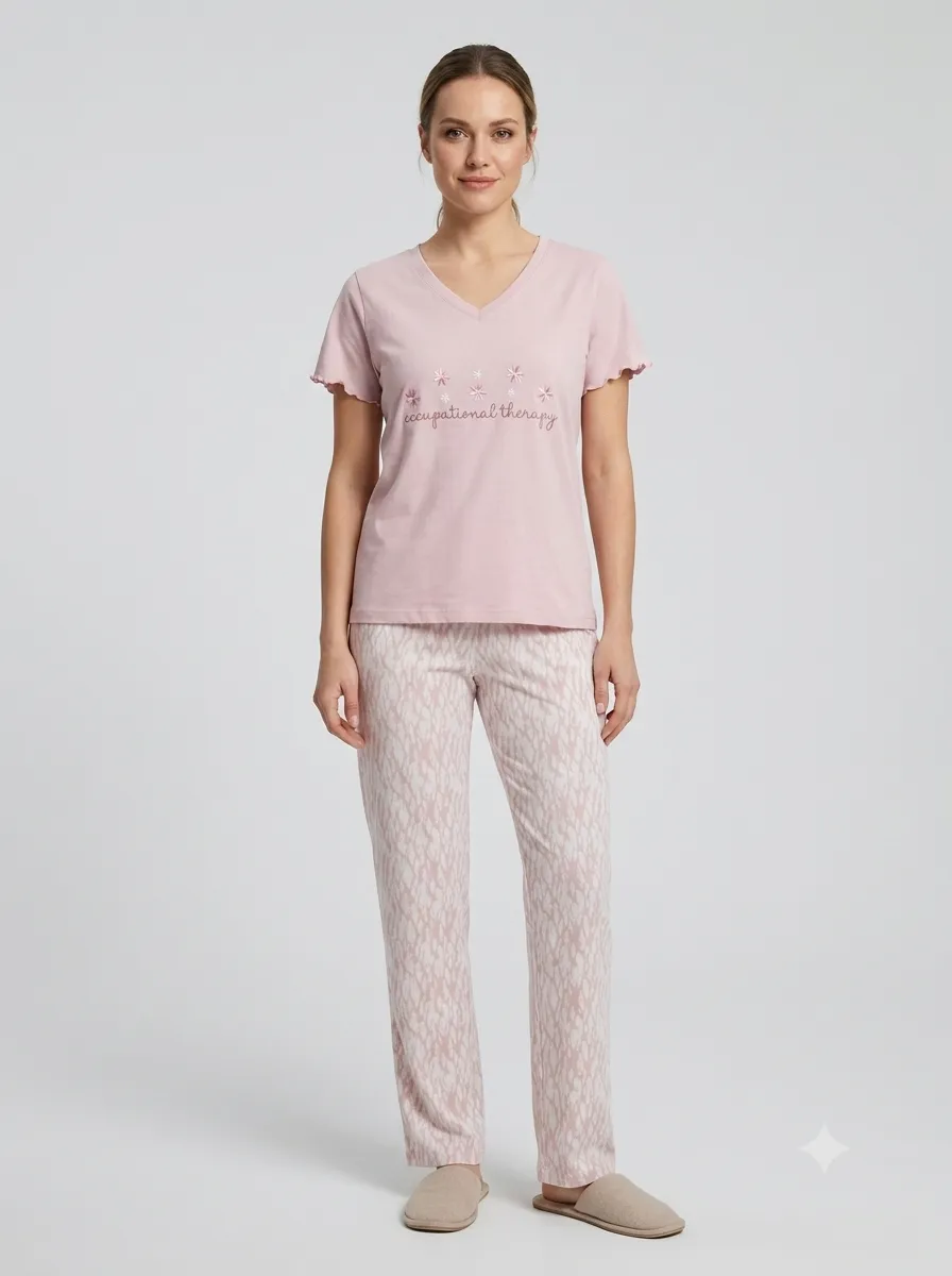 Pyjama t-shirt brodé fleurs — rose