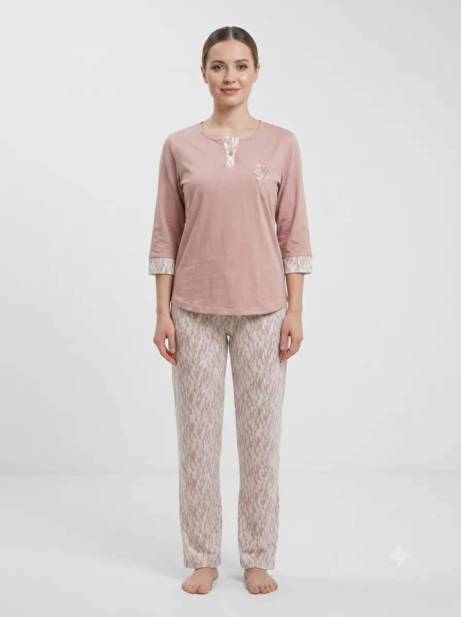 Pyjama t-shirt + pantalon imprimé — rose